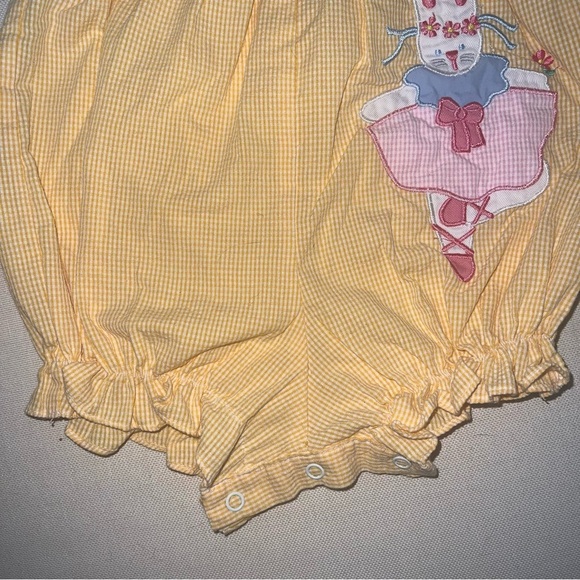 Samara Vintage Yellow Gingham Baby Bubble Romper Bunny Ballerina 3-6 Months - Picture 4 of 7